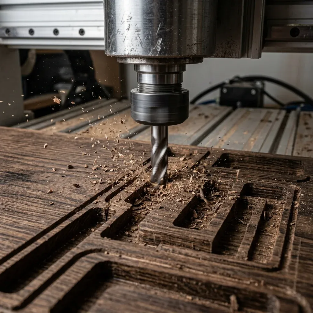 Precisión de corte CNC sobre madera noble