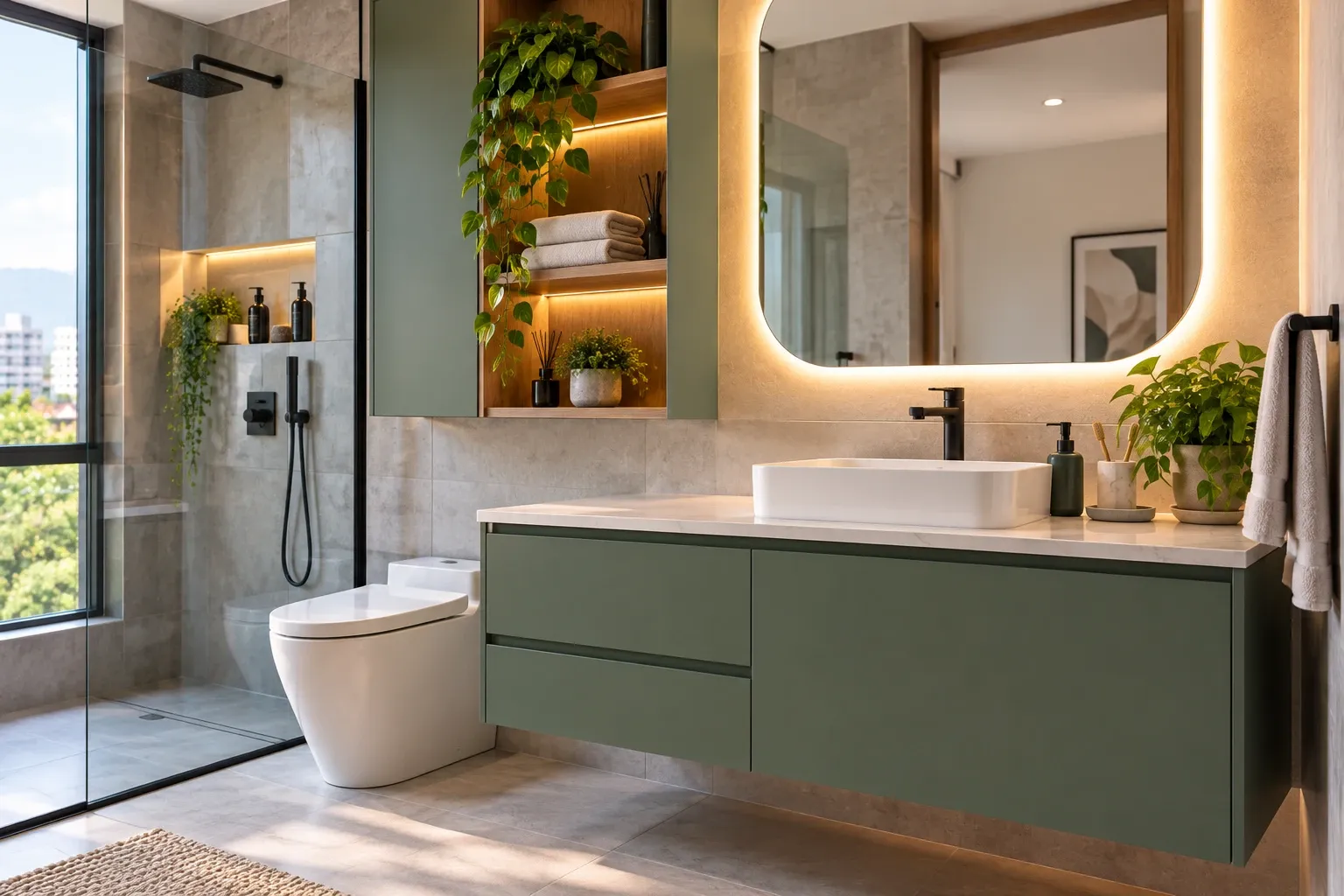 Mueble de baño suspendido a medida con lavamanos y almacenamiento